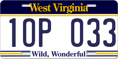 WV license plate 1OP033