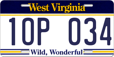 WV license plate 1OP034