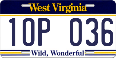 WV license plate 1OP036