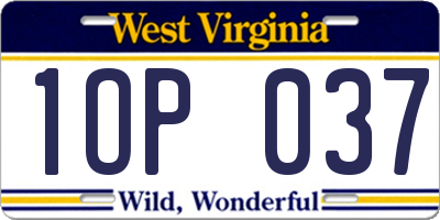WV license plate 1OP037