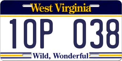 WV license plate 1OP038