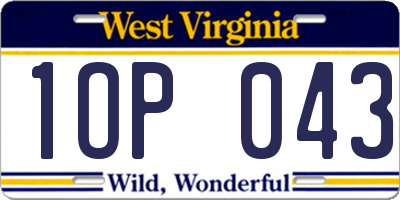 WV license plate 1OP043