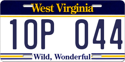WV license plate 1OP044