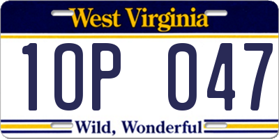 WV license plate 1OP047