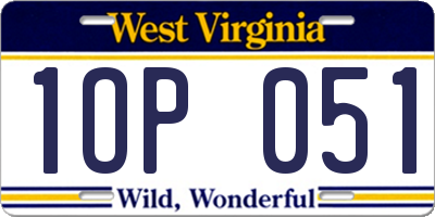 WV license plate 1OP051