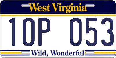 WV license plate 1OP053