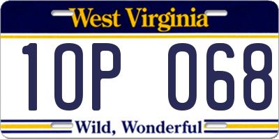 WV license plate 1OP068