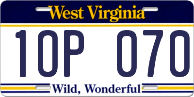 WV license plate 1OP070