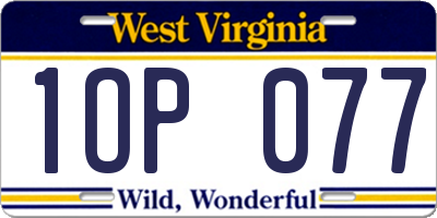 WV license plate 1OP077