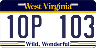 WV license plate 1OP103