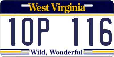 WV license plate 1OP116