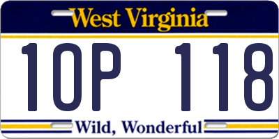 WV license plate 1OP118