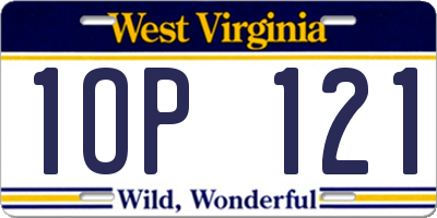 WV license plate 1OP121