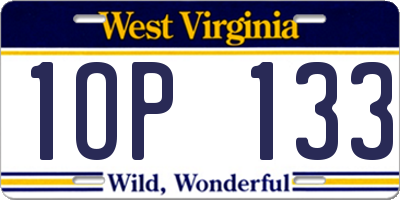 WV license plate 1OP133