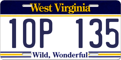 WV license plate 1OP135