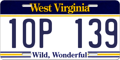 WV license plate 1OP139
