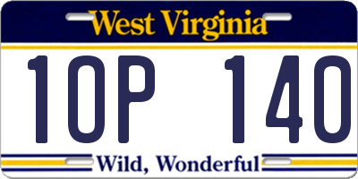 WV license plate 1OP140