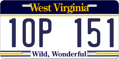 WV license plate 1OP151