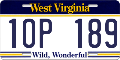 WV license plate 1OP189
