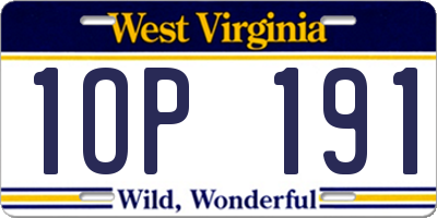 WV license plate 1OP191