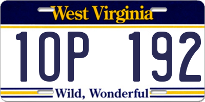 WV license plate 1OP192