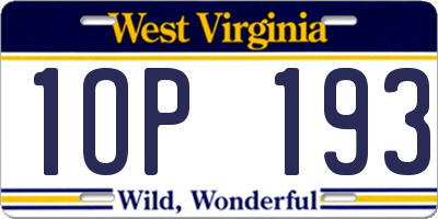 WV license plate 1OP193