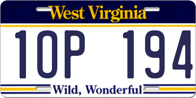 WV license plate 1OP194