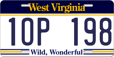 WV license plate 1OP198