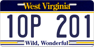 WV license plate 1OP201