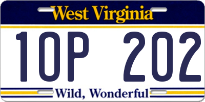 WV license plate 1OP202