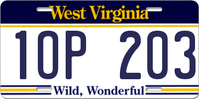 WV license plate 1OP203