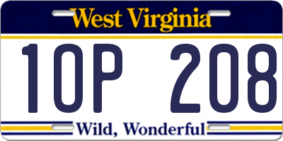 WV license plate 1OP208