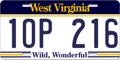WV license plate 1OP216