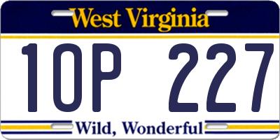 WV license plate 1OP227