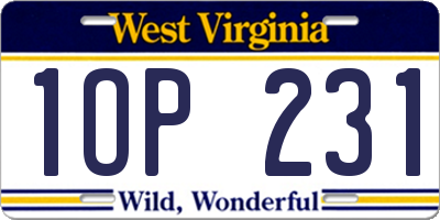 WV license plate 1OP231