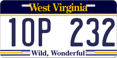 WV license plate 1OP232