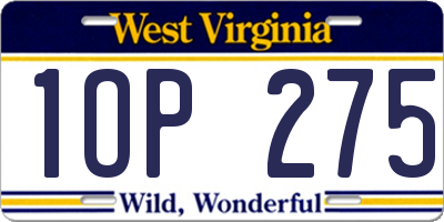 WV license plate 1OP275