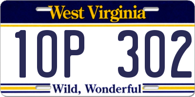 WV license plate 1OP302