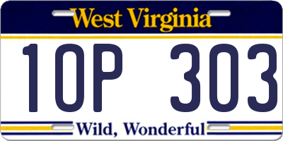 WV license plate 1OP303