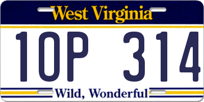WV license plate 1OP314