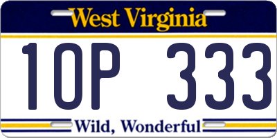 WV license plate 1OP333