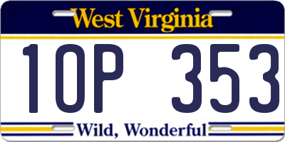 WV license plate 1OP353
