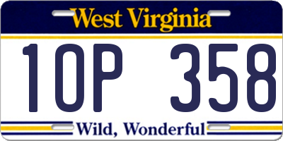WV license plate 1OP358