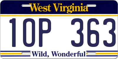 WV license plate 1OP363