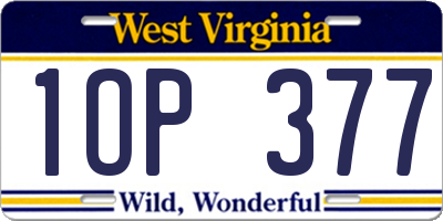 WV license plate 1OP377