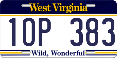 WV license plate 1OP383