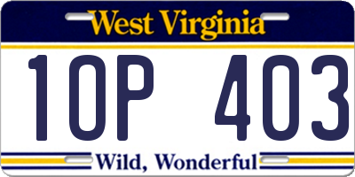 WV license plate 1OP403
