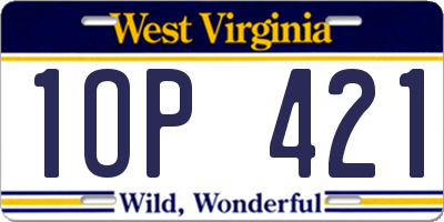 WV license plate 1OP421