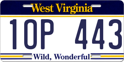 WV license plate 1OP443