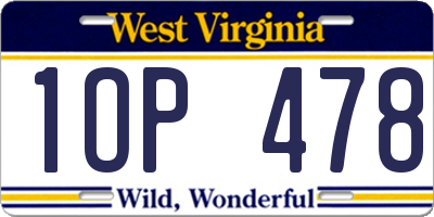 WV license plate 1OP478